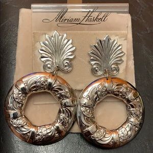 Miriam Haskell Silver Tone Clip Earrings.
